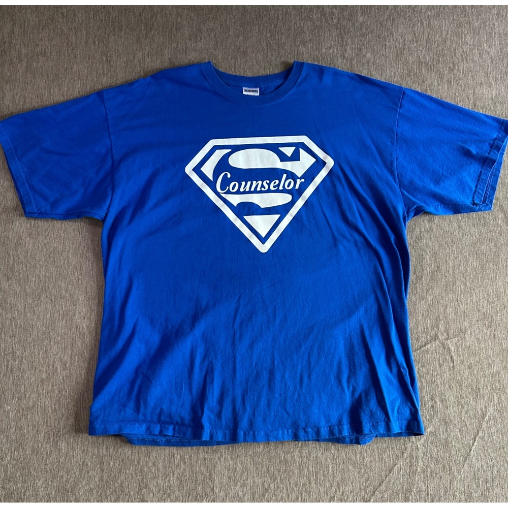 Jerzees Counselor Superman Shield Graphic T-Shirt Blue 2XL High Cotton Mens